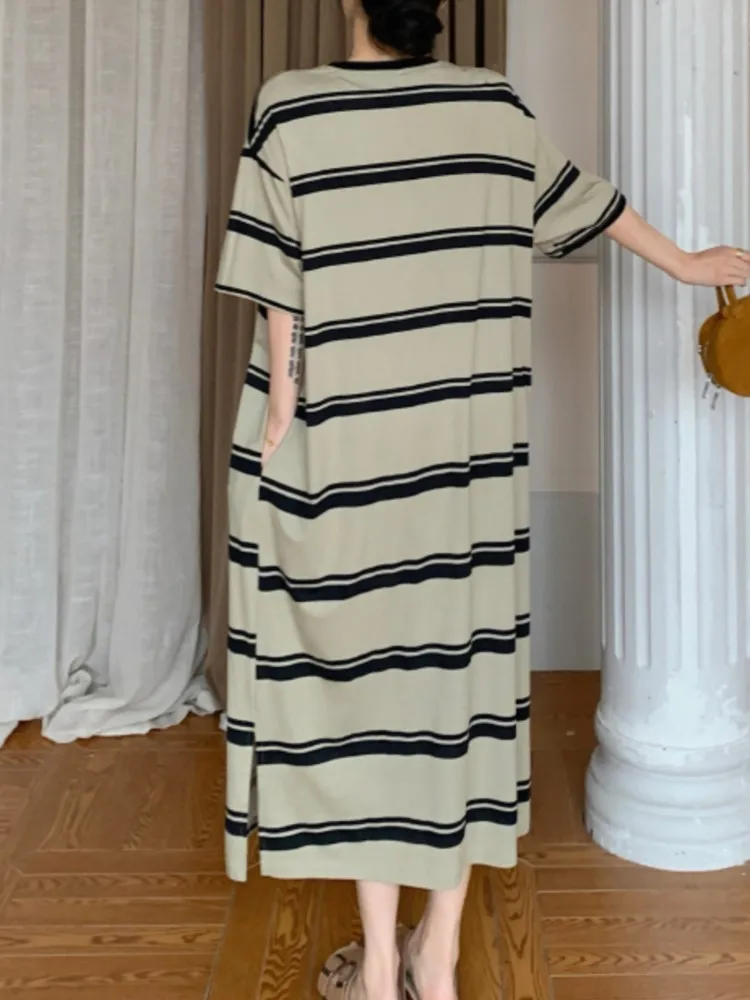 Estate nuovo stile pigro girocollo pigro T-shirt abito da donna a righe taglie forti abito da donna a maniche corte abiti da donna abiti