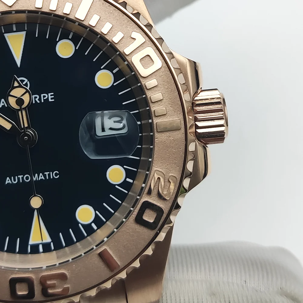 PARNSRPE-Relógio mecânico automático Rose Gold masculino, relógio de pulso comercial, relógio de pulso luxuoso, calendário ampliado, mostrador asséptico