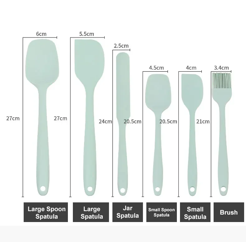 6-teiliges Silikon-Spatel-Set, lebensmittelecht, antihaftbeschichtet, hitzebeständig, Spatel, Wender zum Kochen, Backen, Mischen, Backen – Detail 3