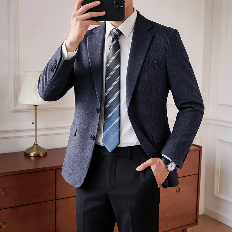 Men's Luxury Bamboo Stripe Suit Casual Business Commute Fashionable Versatile Trendy Light Weight Elegant Match All