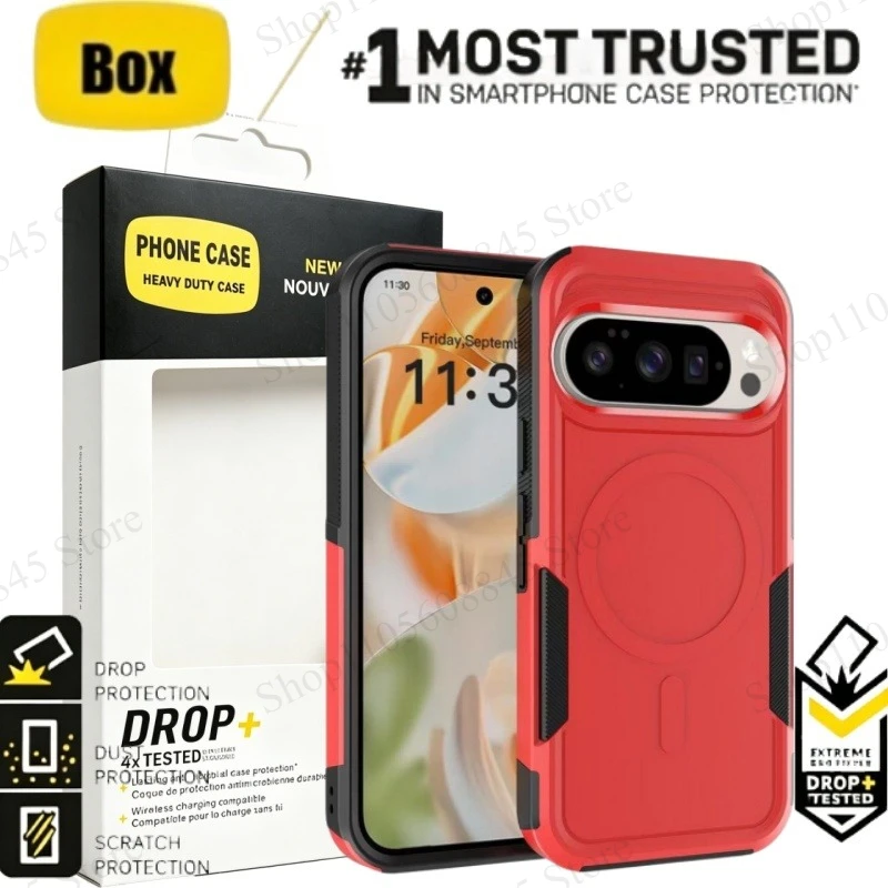 Robuuste militaire kwaliteit schokbestendige magnetische hoes voor Google Pixel 11 10 9 Pro XL, met dubbele laag, draadloze oplader, anti-val bescherming