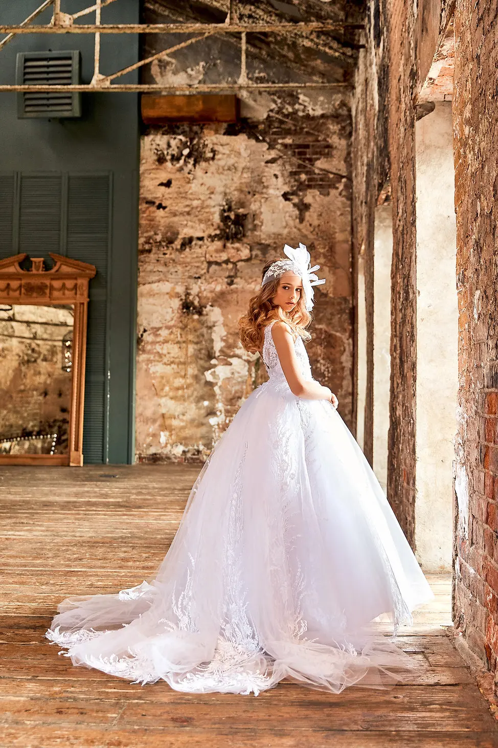 FATAPAESE – robe de mariée pour filles, tenue princesse en dentelle scintillante, avec plumes, en Tulle, motif floral, pour enfants, robe de bal, pour demoiselle d'honneur