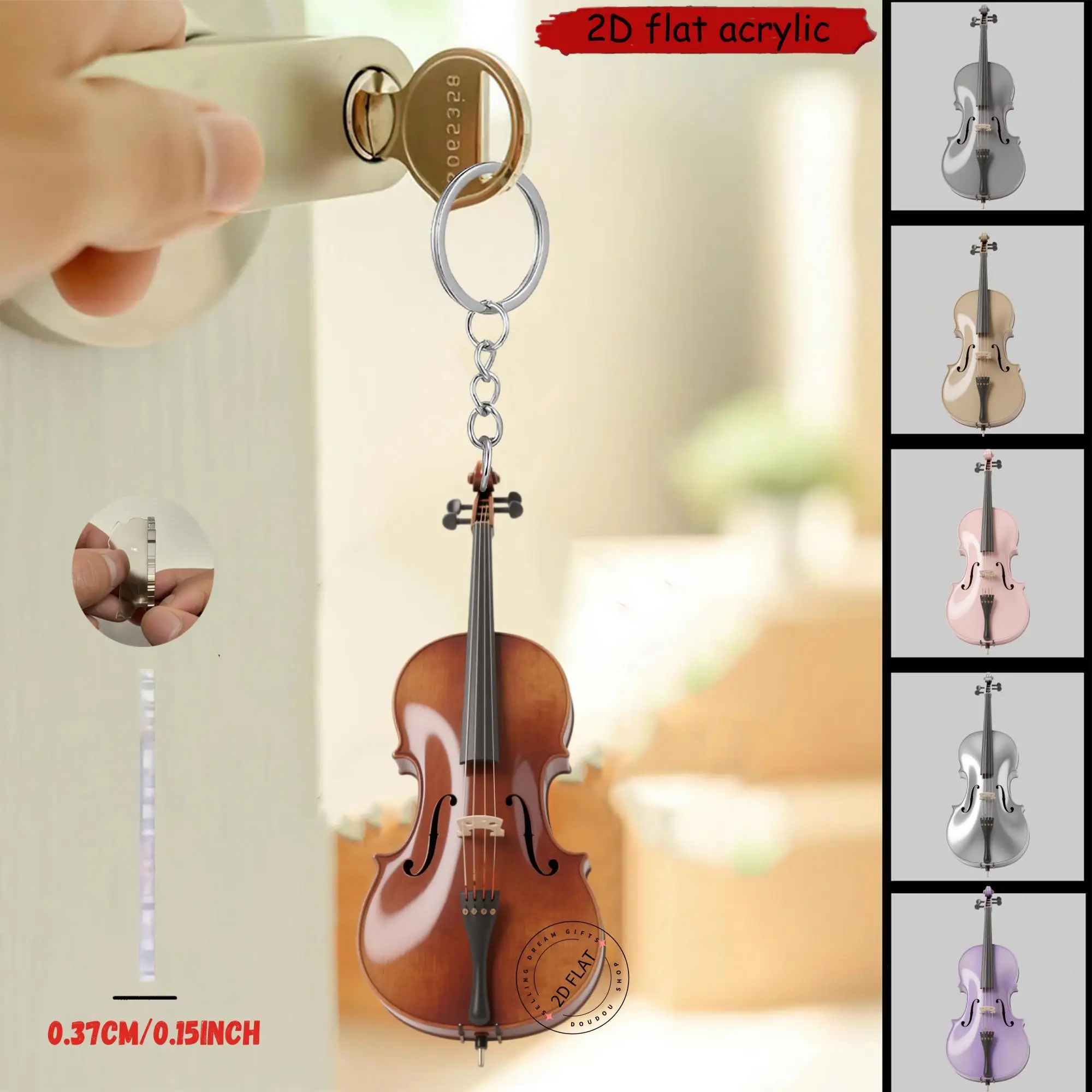 2D Elegant Cello Keychain Flat Acrylic Pendant Music Enthusiasts Birthday Gift Bag Charm Home Trinket Festival Party Giveaway
