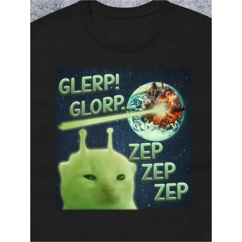 

Summer Alien Cat T-Shirt Men Funny Graphic 100% Cotton Crew Neck Short Sleeve Casual Trendy Streetwear Fashion