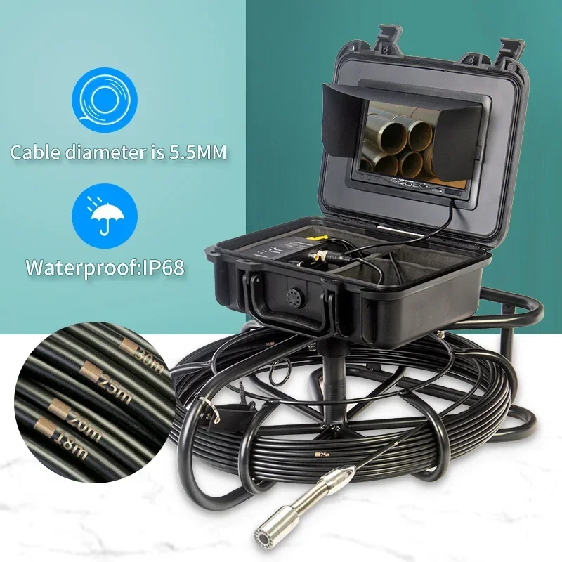 SYANSPAN 7inch 23mm Waterproof Pipe Inspection Video Camera Drain Sewer Pipeline Industrial Endoscope  with 12 LEDS