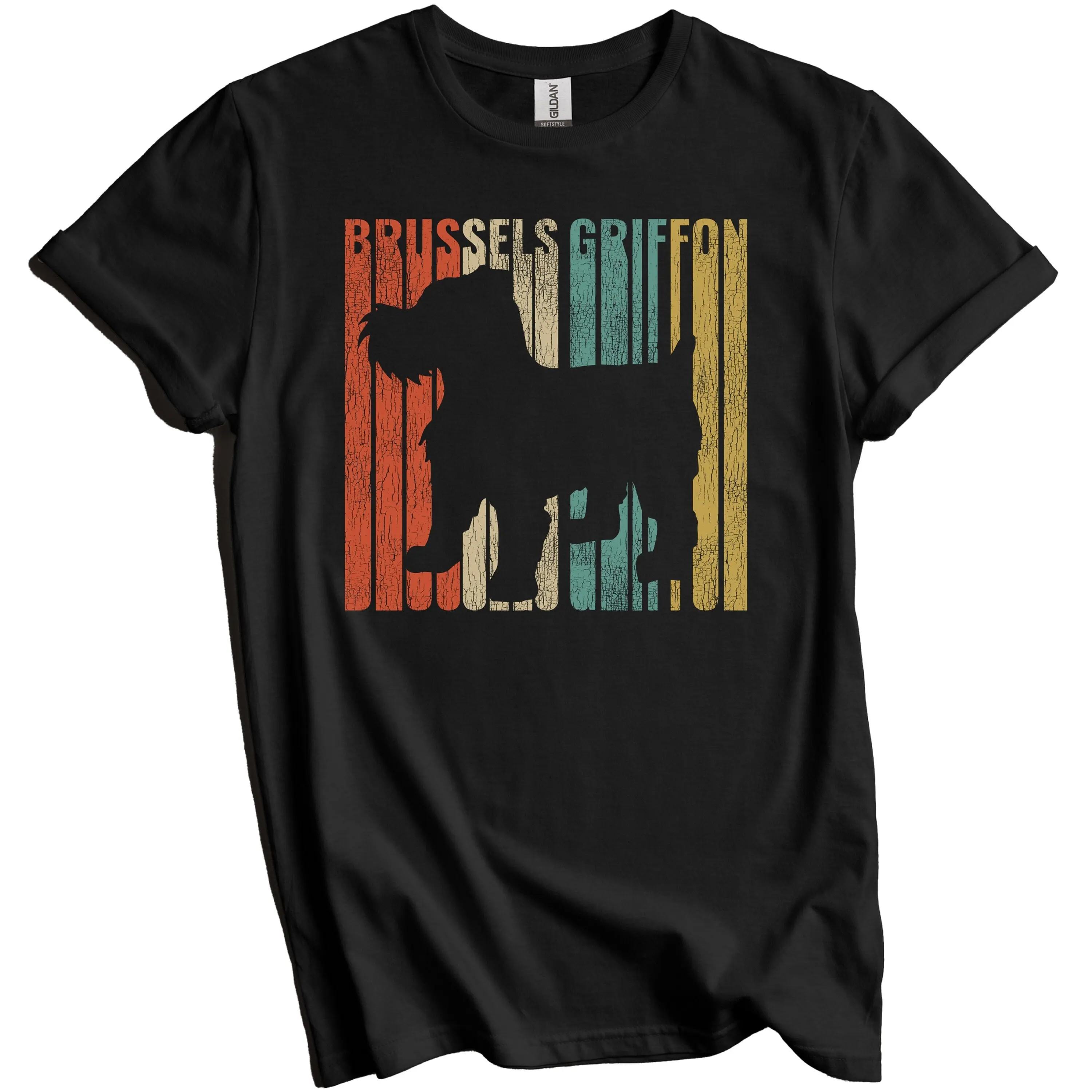 Brussels Griffon T Shirt Retro For Owner Dog Silhouette Worn Distressed Vintage Look