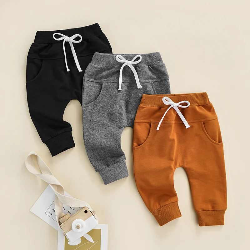 Infant Unisex Joggers Comfortable Elastic Waistband with Drawstring for a Relaxed and Stylish Look in Long Pants