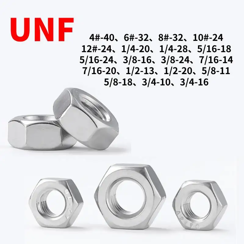 10/52/1pcs 304 Stainless Steel A2 UNF US Coarse Fine Thread Hex Hexagon Nut Hexagon Full Nuts4#、6#、8#、1/4、5/16、3/8、7/16、9