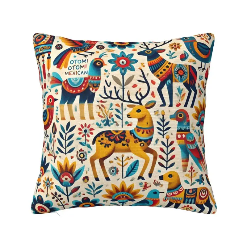 Otomi Mexican Animal Art Throw Pillow Case 40*40cm Decorative Cushion Cover Soft Polyester Pillowcase Double-sided Printing