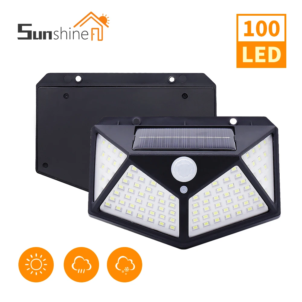 Luz Solar Exterior,100 luces LED de jardín, Impermeable, luces de pared de 270 ° con energía solar inalámbrica, 3 modos