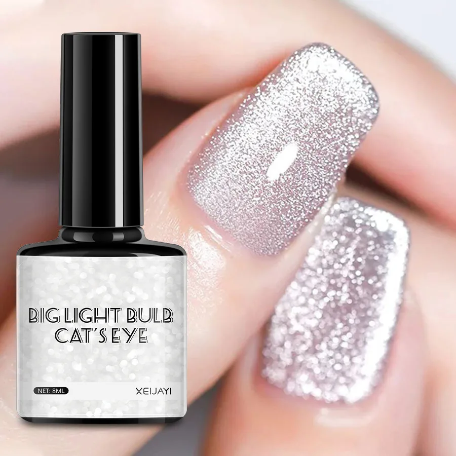 White Reflective Glitter Cat Eye Magnetic Gel Polish for Nail Art Soak Off Manicure Gel Semi Permanent UV LED Nail Varnish Gel