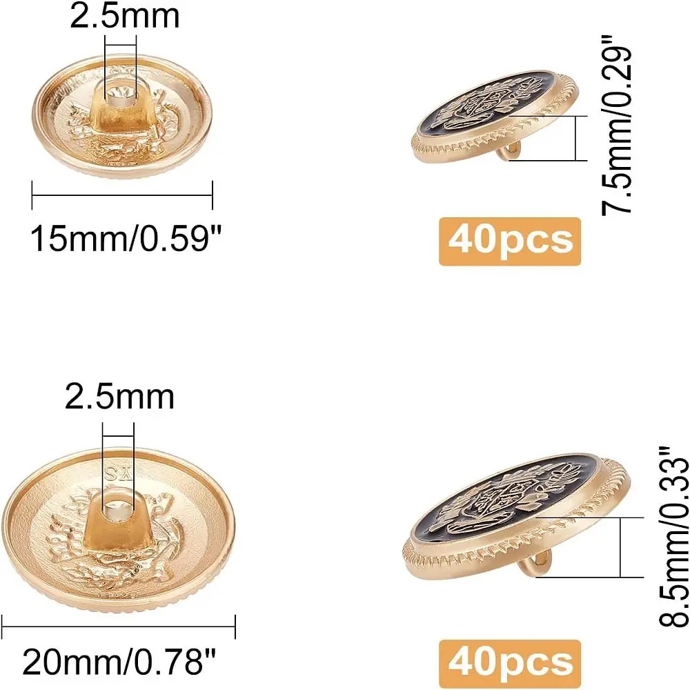 80 قطعة 2 نمط 1 حفرة أزرار سبيكة نصف مستديرة مع شارة التاج مع المينا للخياطة صياغة ماتي لون الذهب الوردي