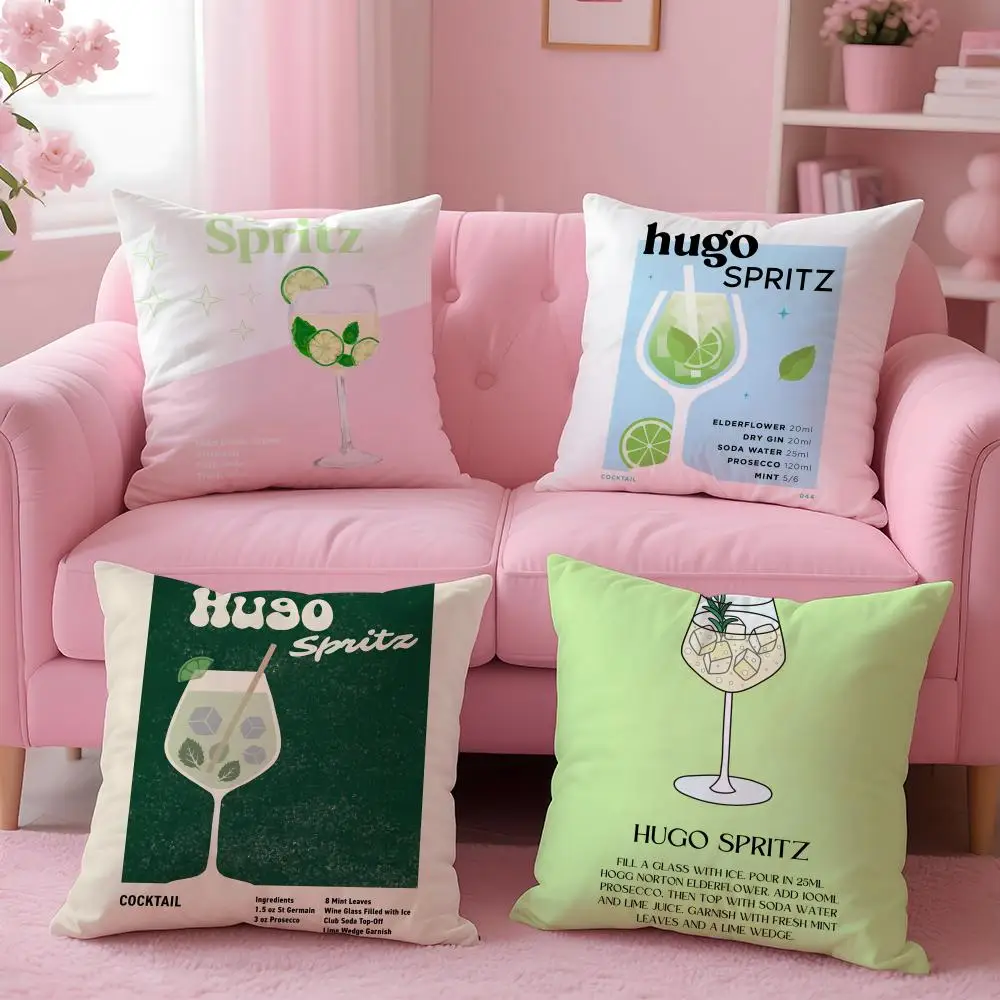 Beverage H-Hugo Spritz Cushion Cover Breathable Linen Pillowcase Summer Odorless Eco-Friendly Invisible Zipper Washable