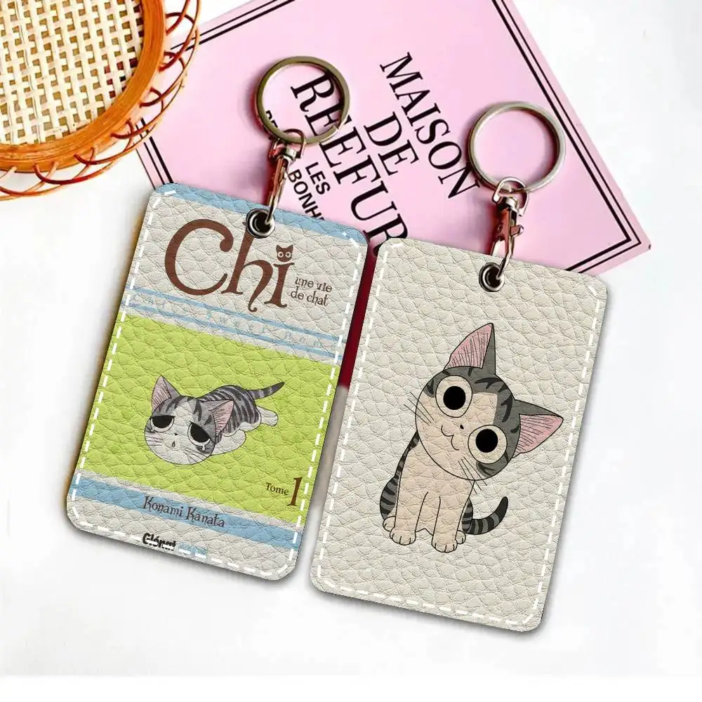

C-Chi S S-Sweet Homes Card Case Keychain Access Card Bag Key Tag Ring Leather Card Holder Key Ring Access