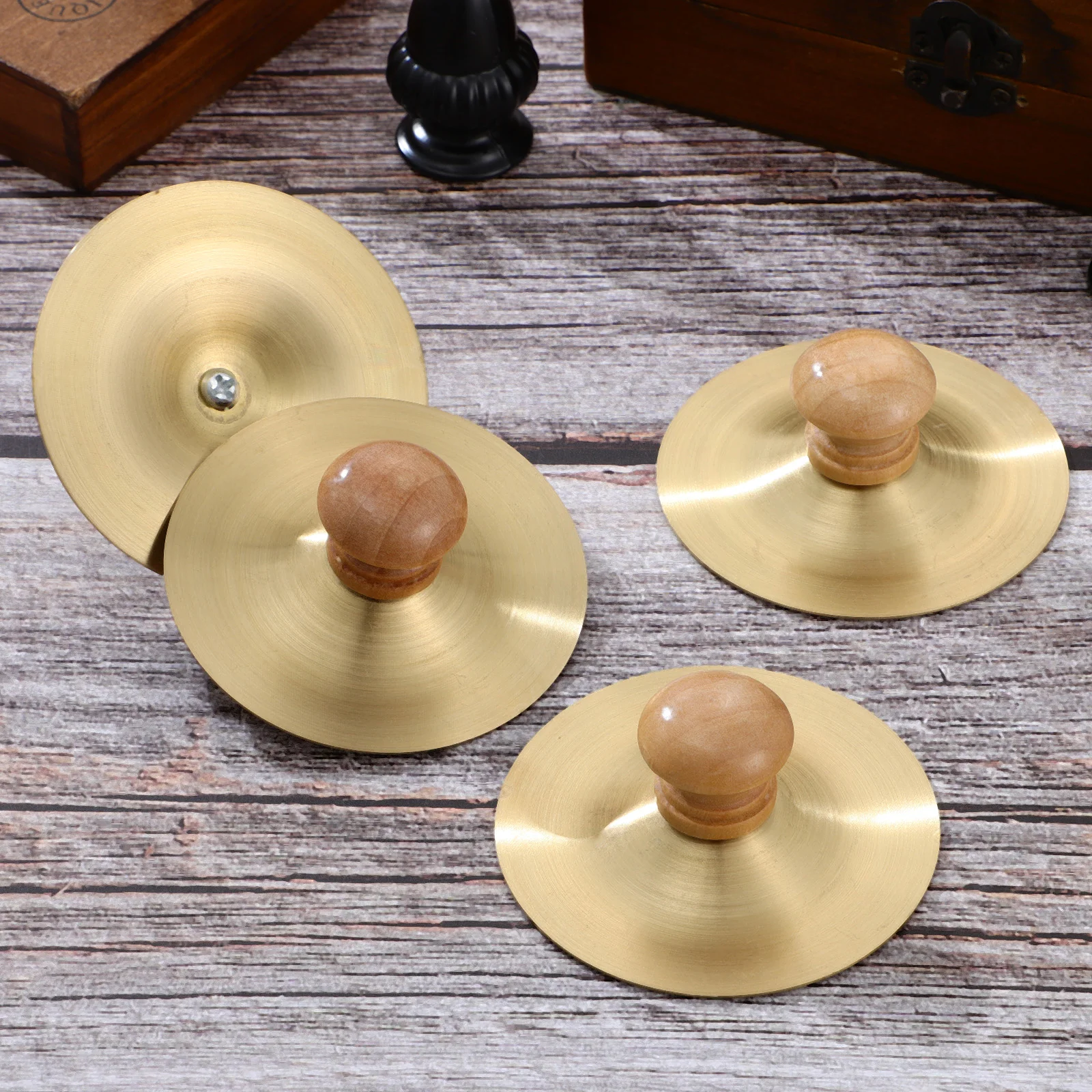 2 Pairs Mini Drum Symbols Copper Cymbal Instruments Finger Cymbals Cap with Handles