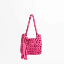 Fashion Tassel Crochet Women Shoulder Bags Hollow Knitted Lady Handbags Handmade Woven Summer Beach Bag Small Tote Purses 2023