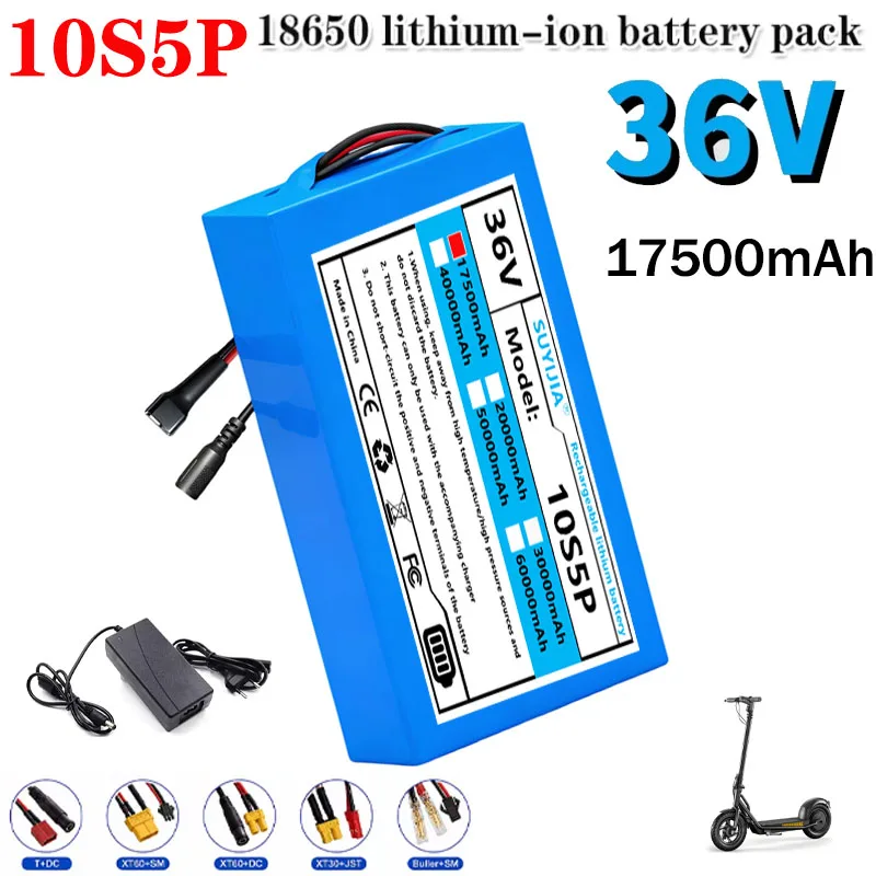 36V 18650 Lithium Battery Pack 17500mAh 10S 5P Built-in BMS Rechargeable Battery Suitable for Bicycles, Scooters, and Chargers