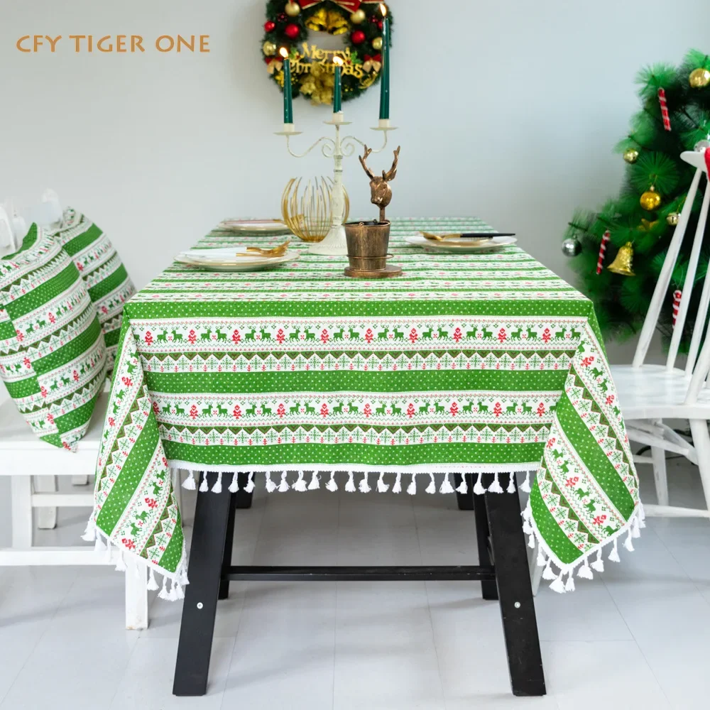 

New Year and Christmas Tablecloth Antifouling Rectangular Tablecloth Washable and Oil Resistant Coffee Table Mat Table Cover