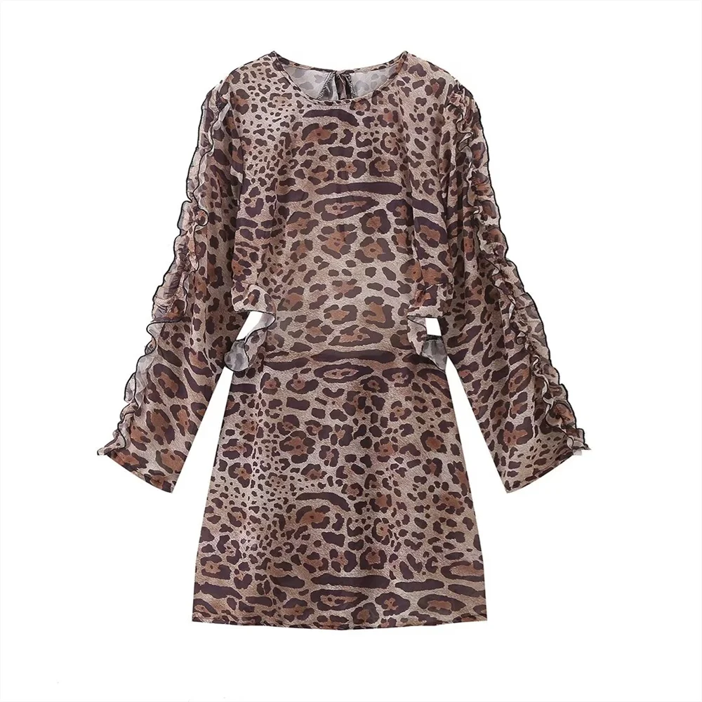 PB & ZA 2024 primavera nuova moda ed eleganza da donna Slim Fit Versatile modello leopardato aperto sul retro abito corto vuoto