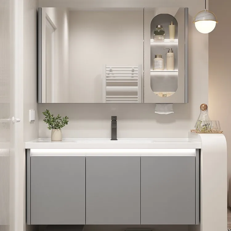 

Современная легкая роскошная ванная комната для мытья рук, бассейн, керамическая встроенная раковина, шкаф для ванной комнаты из нержавеющей стали