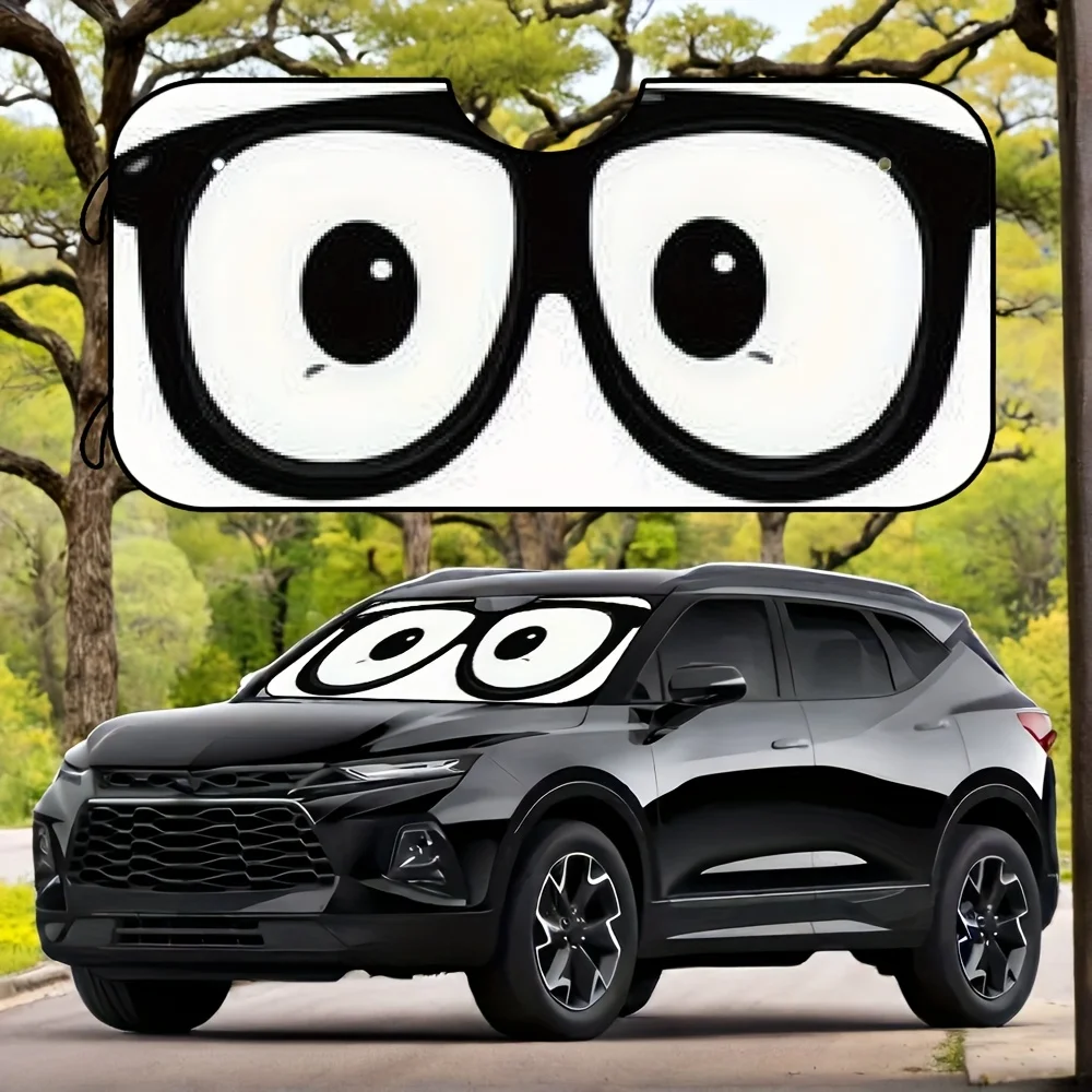 

1pc, Foldable Car Sunshade With Cartoon Eye Design, UV Ray Reflector Shield For Blocking Heat, Includes 4 Suction Cups For Front
