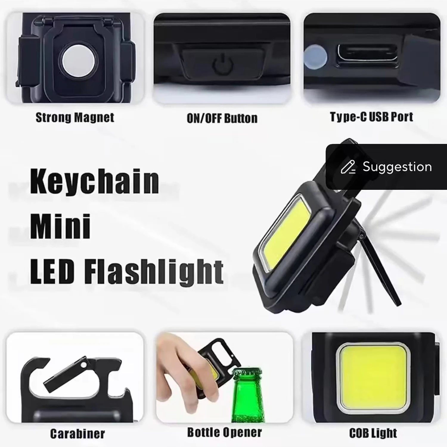 Mini LED Flashlight Keychain Multifunctional Portable COB Camping Lamps USB Charging Work Lights Outdoor Fishing Hiking Lanterna