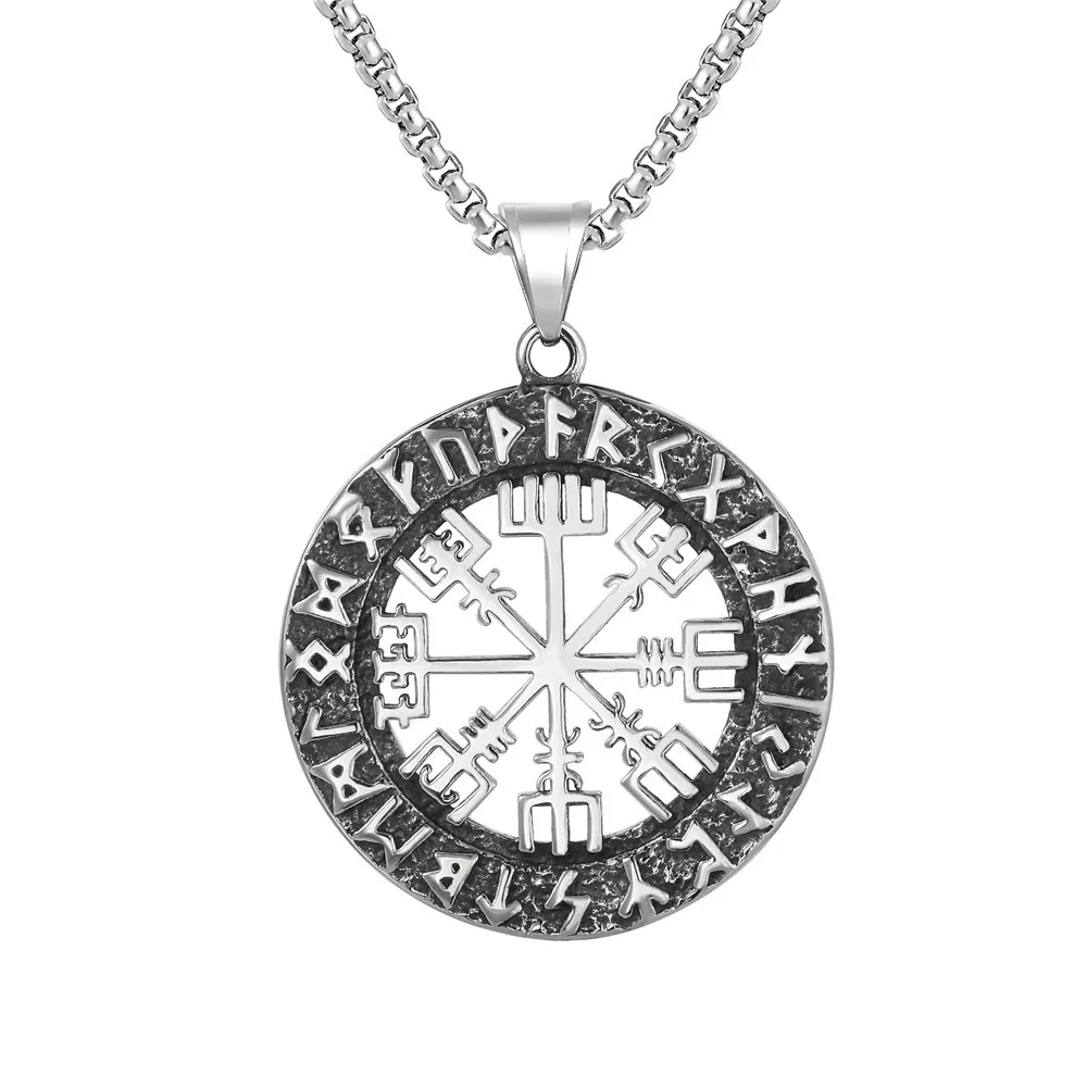 Mens Vintage Viking Rune Compass Pendant Necklace High Quality Metal Pagan Amulet for Men Accessories Necklace Jewelry wholesale