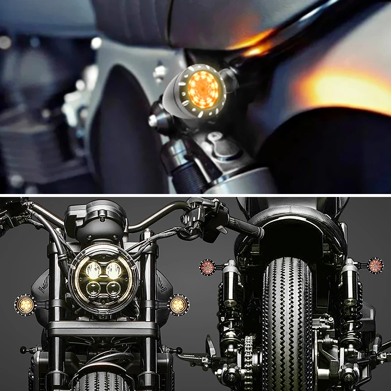 Motorcycle Bullet LED Turn Signal Light Brake Running Lamp Black Chrome LED Flashing Brake Lamp 10mm Indicator Turn Signal Light