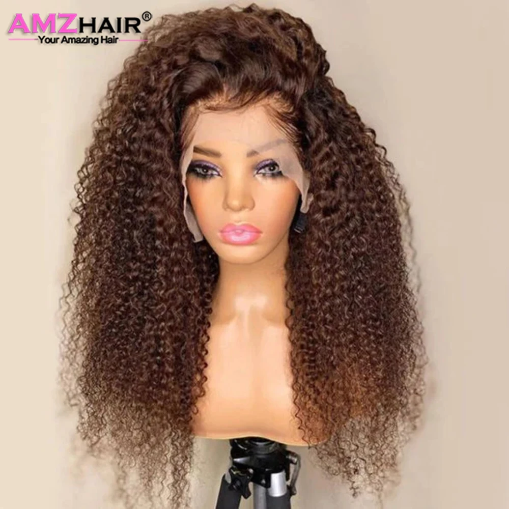 Chocolate Brown Kinky Curly Hd 13x4 13x6 Lace Front Wigs Human Hair For Black Women Brazilian 4x4 Lace Closure Brown Cheap Wig