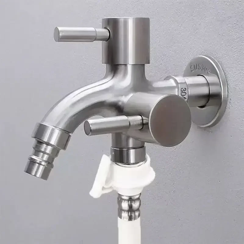 

Multifunctional Double Outlet Faucet 304 Stainless Steel Wall Mounted Mop Pool Water Tap Bathroom Faucet Outdoor Faucet