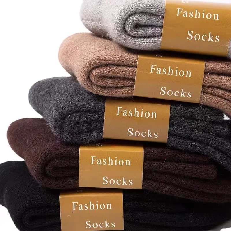 4Pairs/ Socks Men Super Thicker Solid Sock Wool Warm Socks Against Cold Snow Merino Wool Winter Warm Casual Male Socks EU38-46
