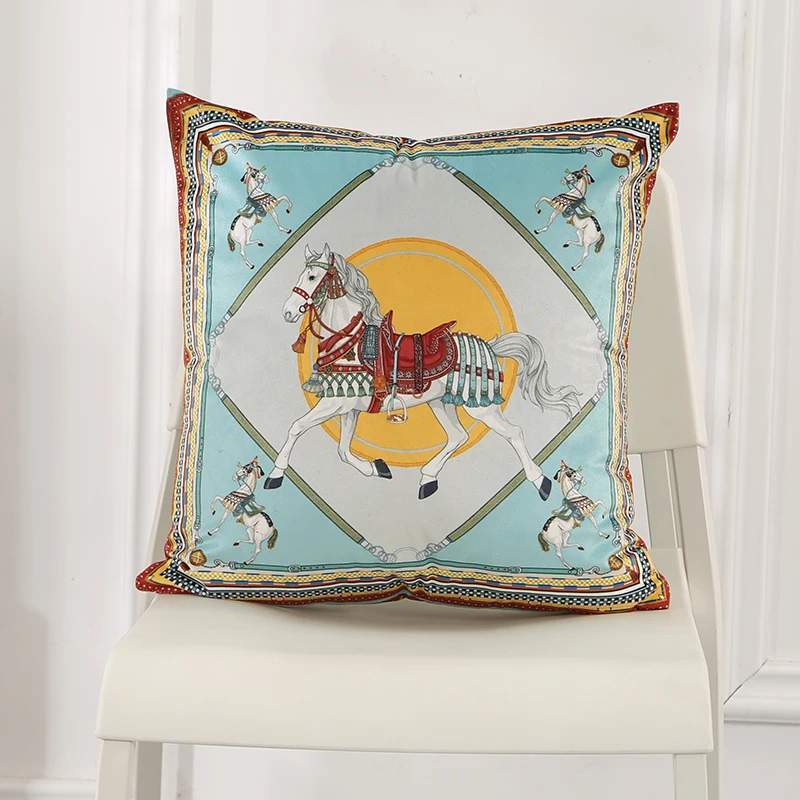 Funda de almohada de terciopelo holandés, cubierta de cojín con estampado de caballo blanco, 45x45cm, estilo lujoso, para cama, sofá, oficina,