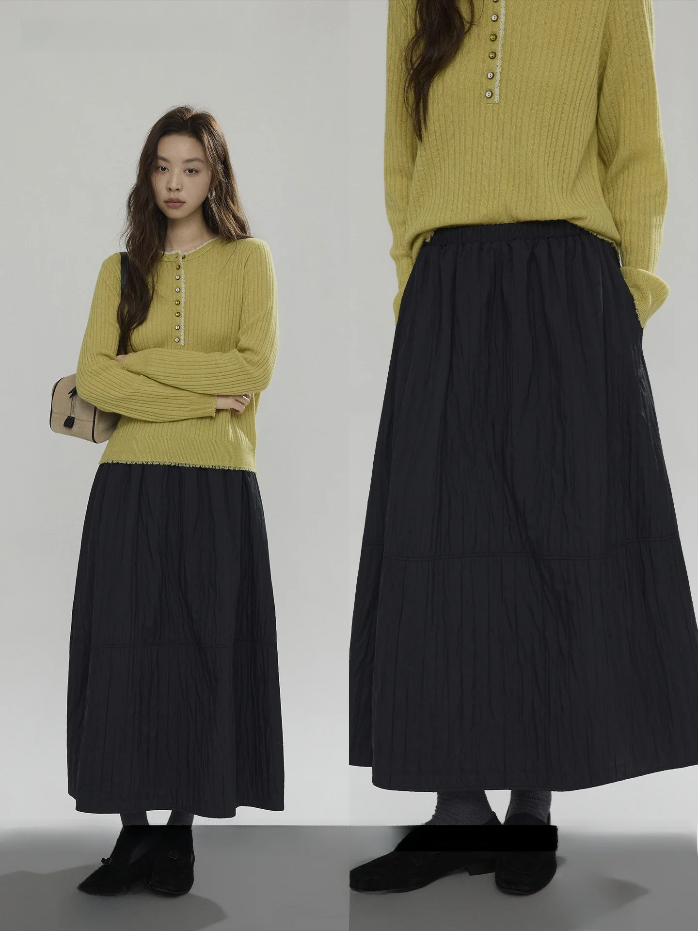 

Новая зимняя женская юбка Joli Choose с высокой талией, черная, А-силуэт, повседневная, длинная, из полиэстера