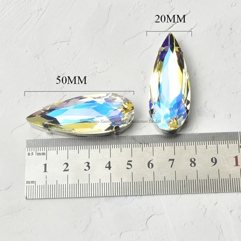 20*50mm Teardrop Crystal With Claw Sew on Rhinestone Large Size Waterdrop Strass DIY Wedding Garment Trim Decorative Accessories