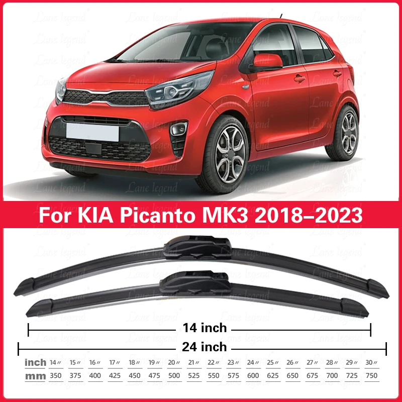 

For KIA Picanto MK3 2018-2023 Wiper Front Rear Wiper Blades Windshield Windscreen Window Rain Brush 2020 2021 2022 24"+14"+11"