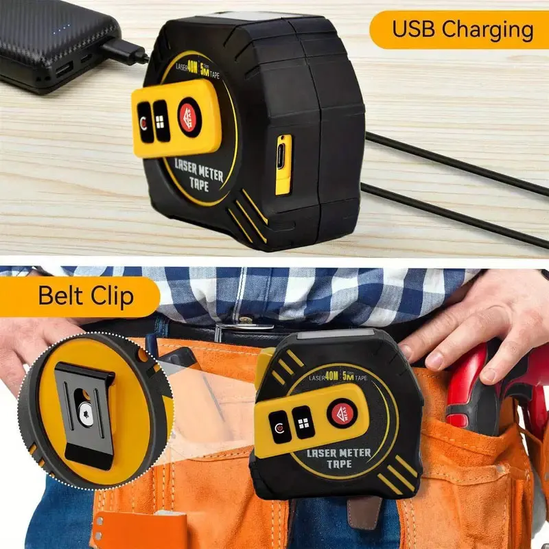 1PC USB charging 2-in-1 laser rangefinder, 131ft/262ft, with 16ft tape measure, LCD display, multiple measurement modes and unit