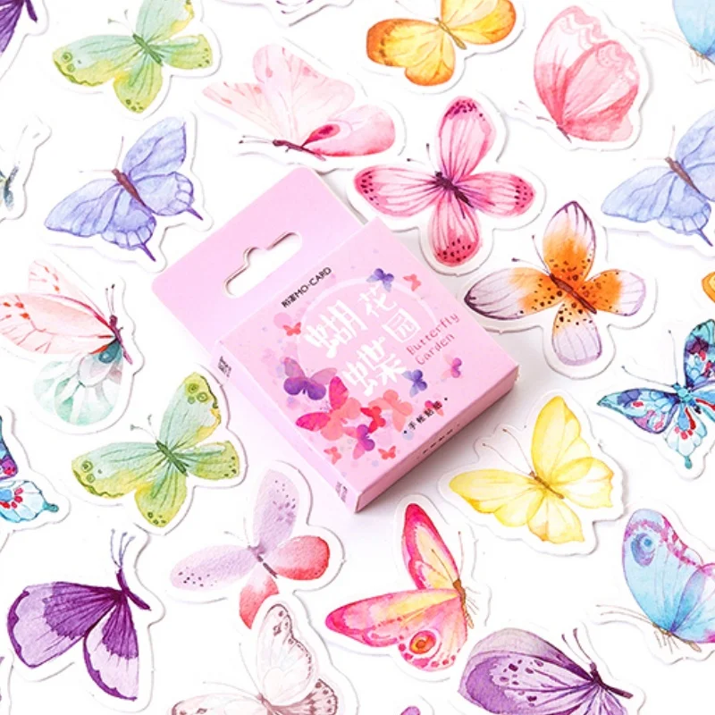 46pcs Butterfly Sticker Colorful Dreamy Butterfly Illustration DIY Magazine Phone Case Decorative Stickers