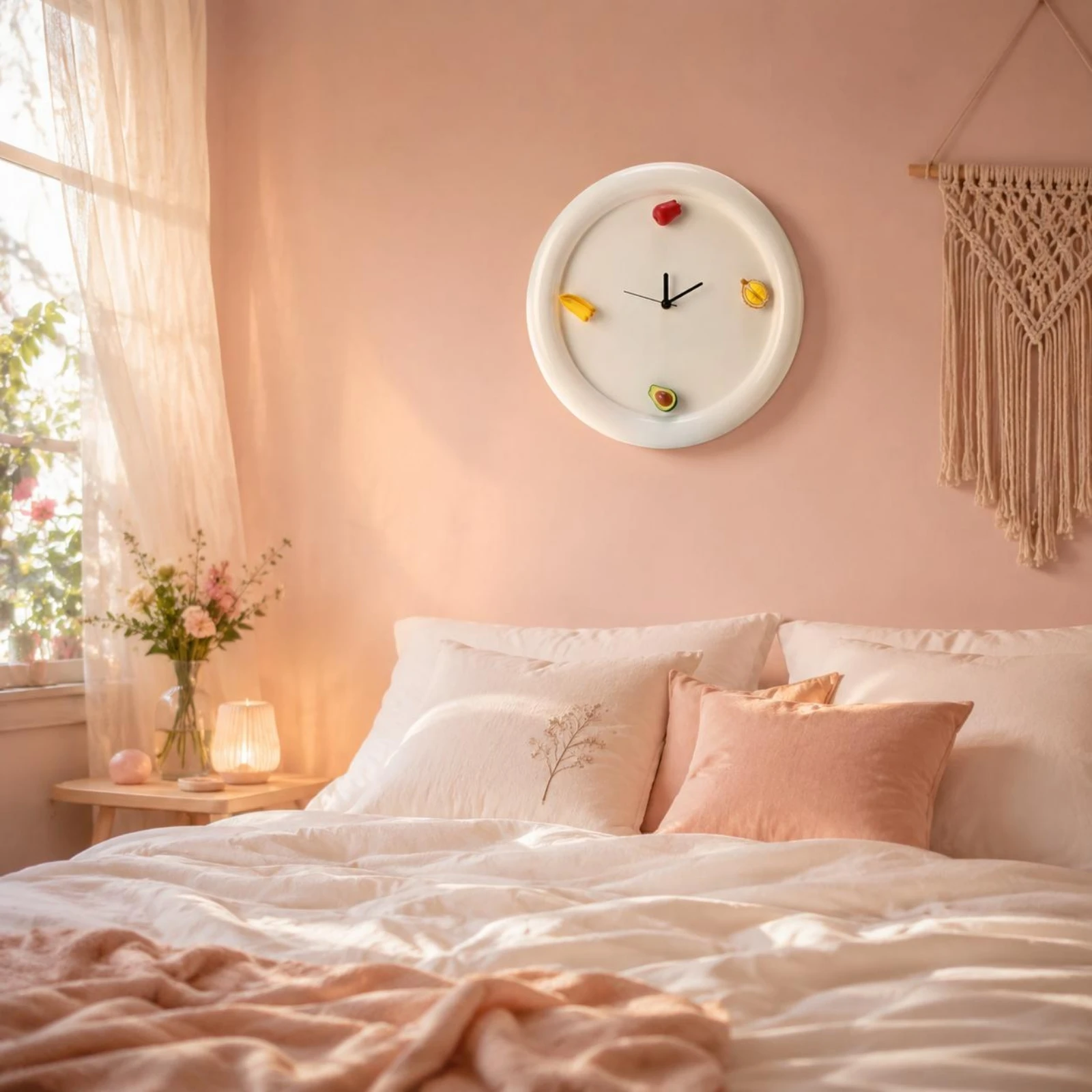 Resin Wall Clock Fruit-themed Thin Round Decorative Wall Clock ABS Plastic Visual Detail for Dining Room