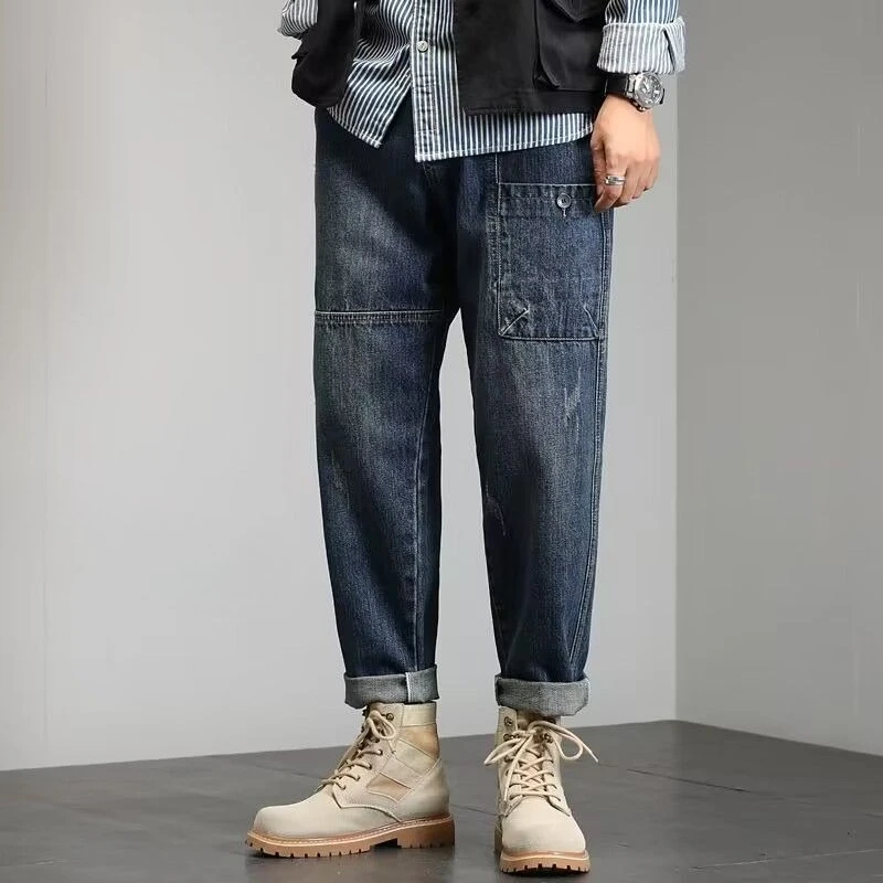 Rechte losse mannelijke cowboybroek Broek Origineel gestapeld wijde pijpen Zacht Harajuku Trend 2025, Y2k Vintage Xs Baggy herenjeans