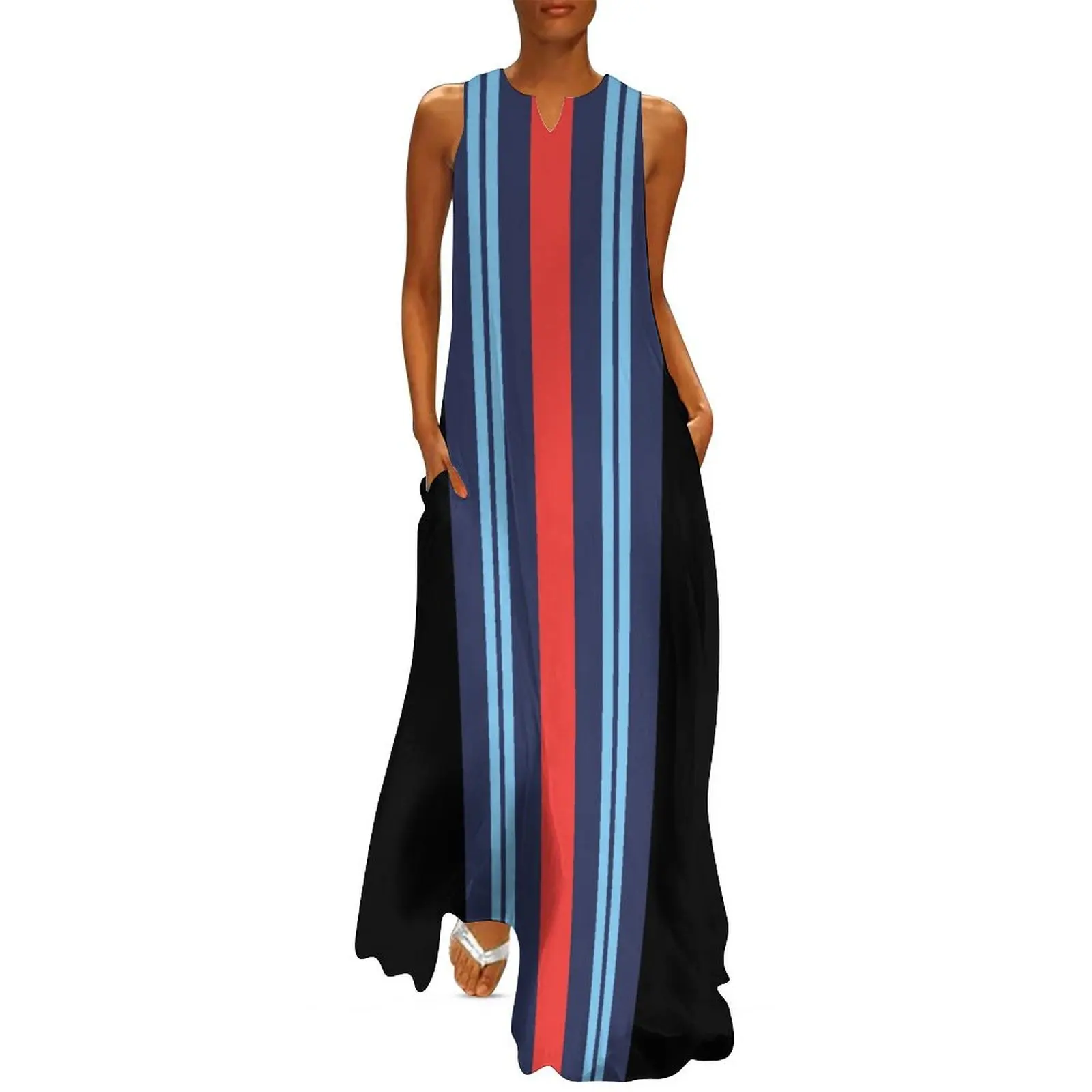 

Martini Racing Stripe Black Long Dress women party dresses Women"s summer long dress luxury dress