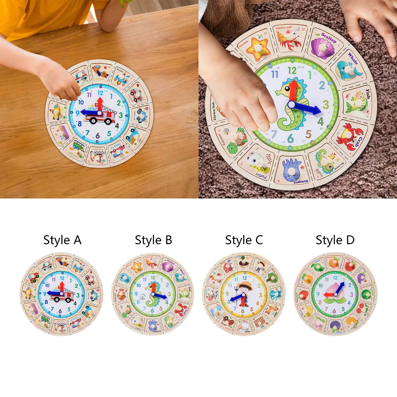 Wooden Clock Toy Farm Montessori for Learning Activities Teaching Aids Kids