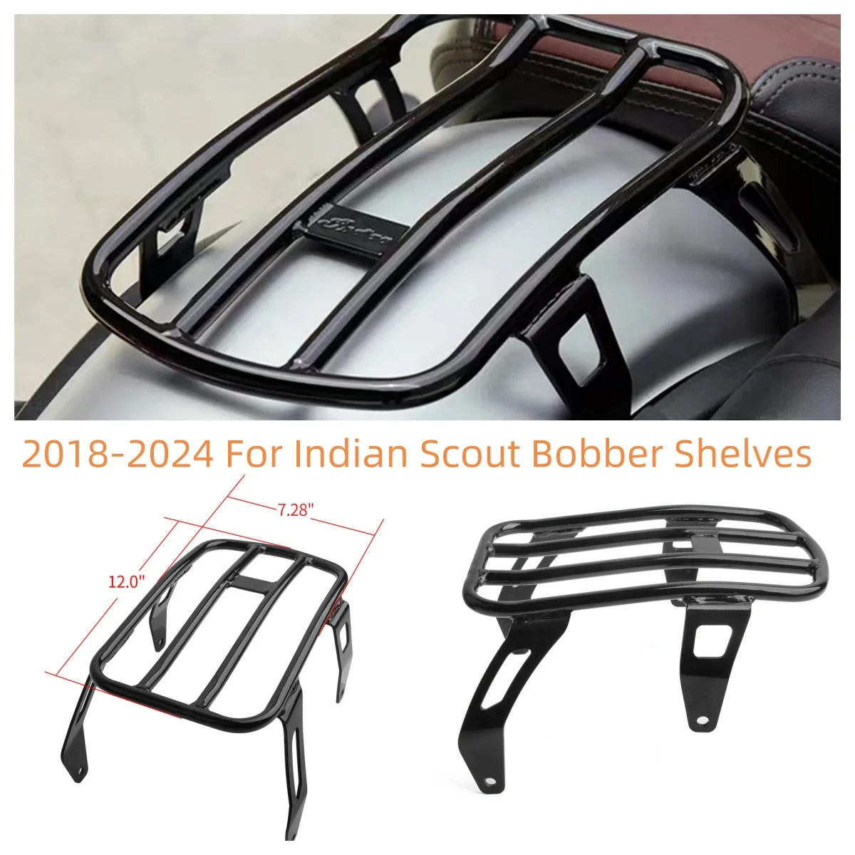 Motorcycle Rear Low Profile Luggage Mounting Rack Gloss Black For Indian Scout Bobber 18-24