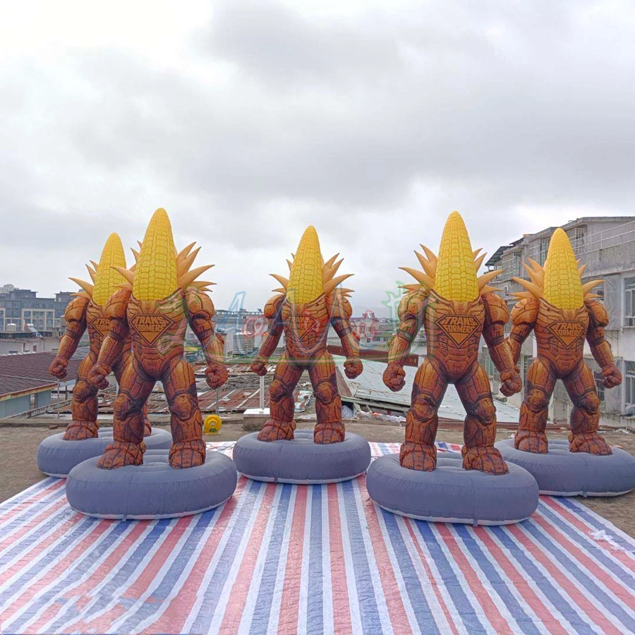 3mH Inflatable corn robot, customizable logo, cartoon mascot for promotion