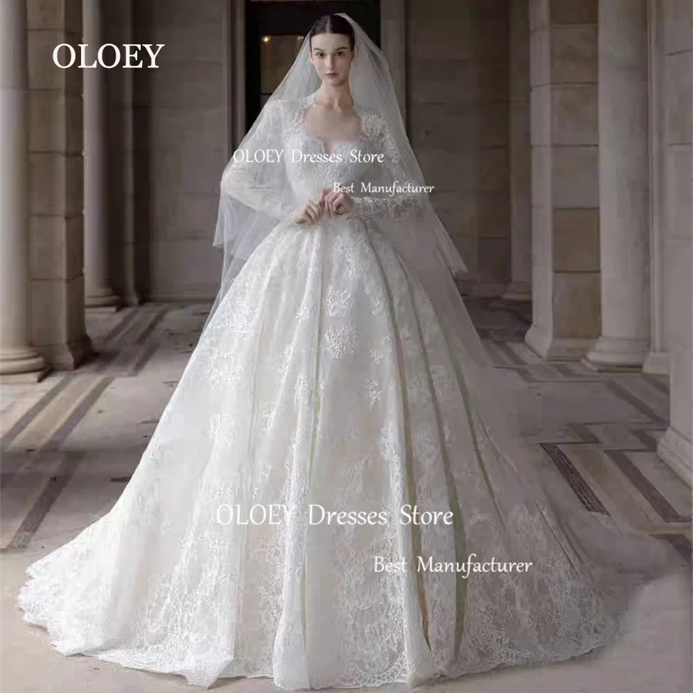 OLOEY-Robe de Mariée en Dentelle Ivoire, Vêtement à Manches sulf, avec Traîne, Corset au Dos, Personnalisé