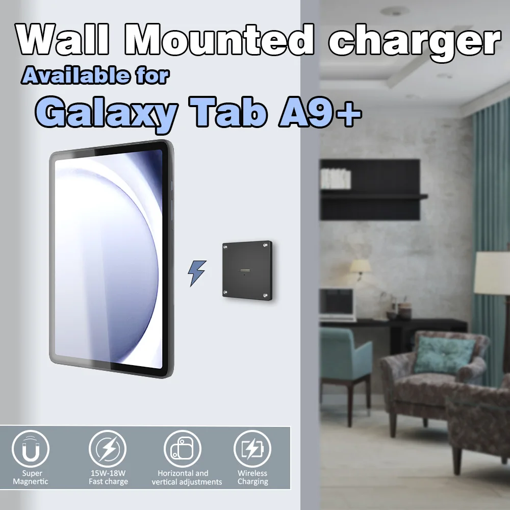 For Samsung Galaxy Tab A9+ 11 inch Stand, Wall Mount A9 Plus Tablet Stand 18W Fast Charging Magnetic Wireless Rotatable Design