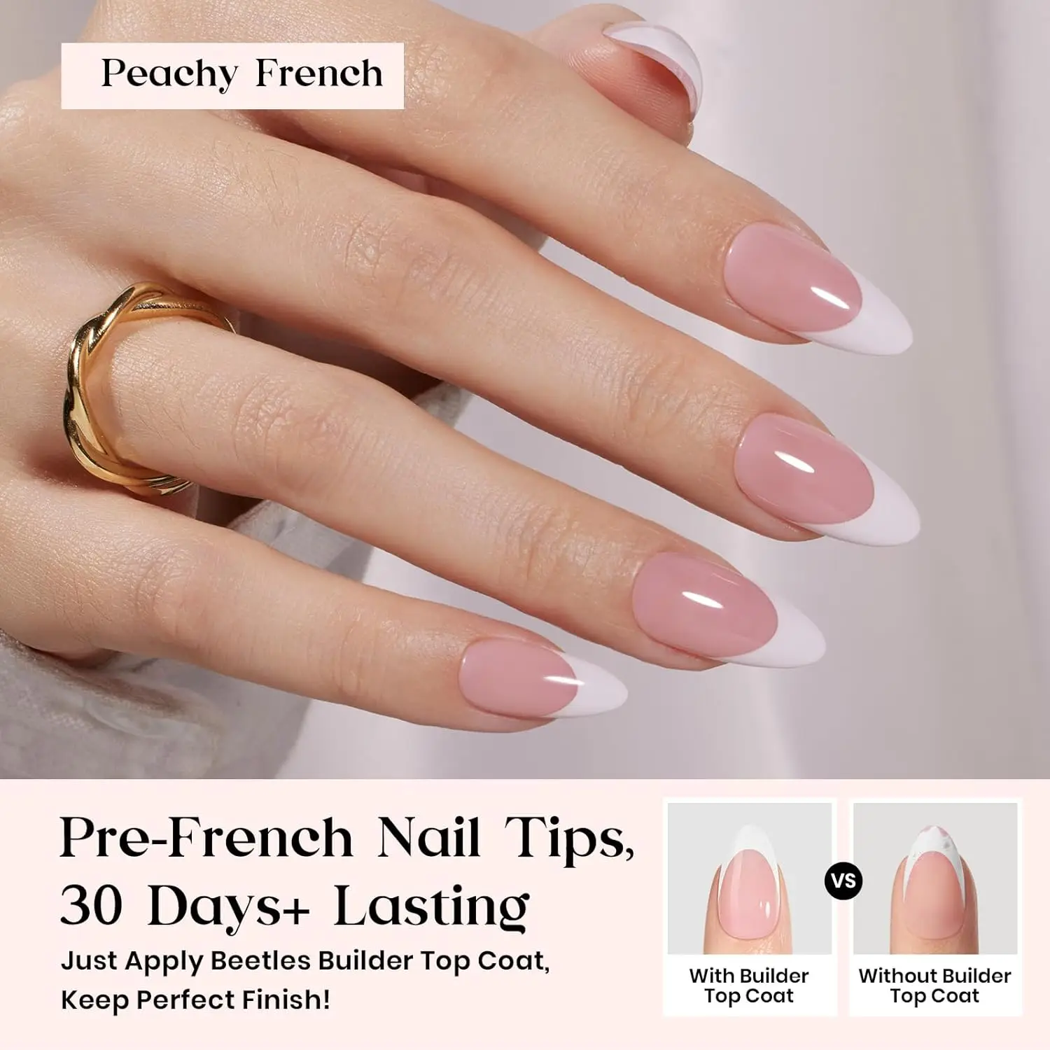 Kit per unghie con stampa di mandorle medie rosa francese pesca - 210 pezzi tutto in uno con colla, rimozione, top coat e lampada per manicure autunnale