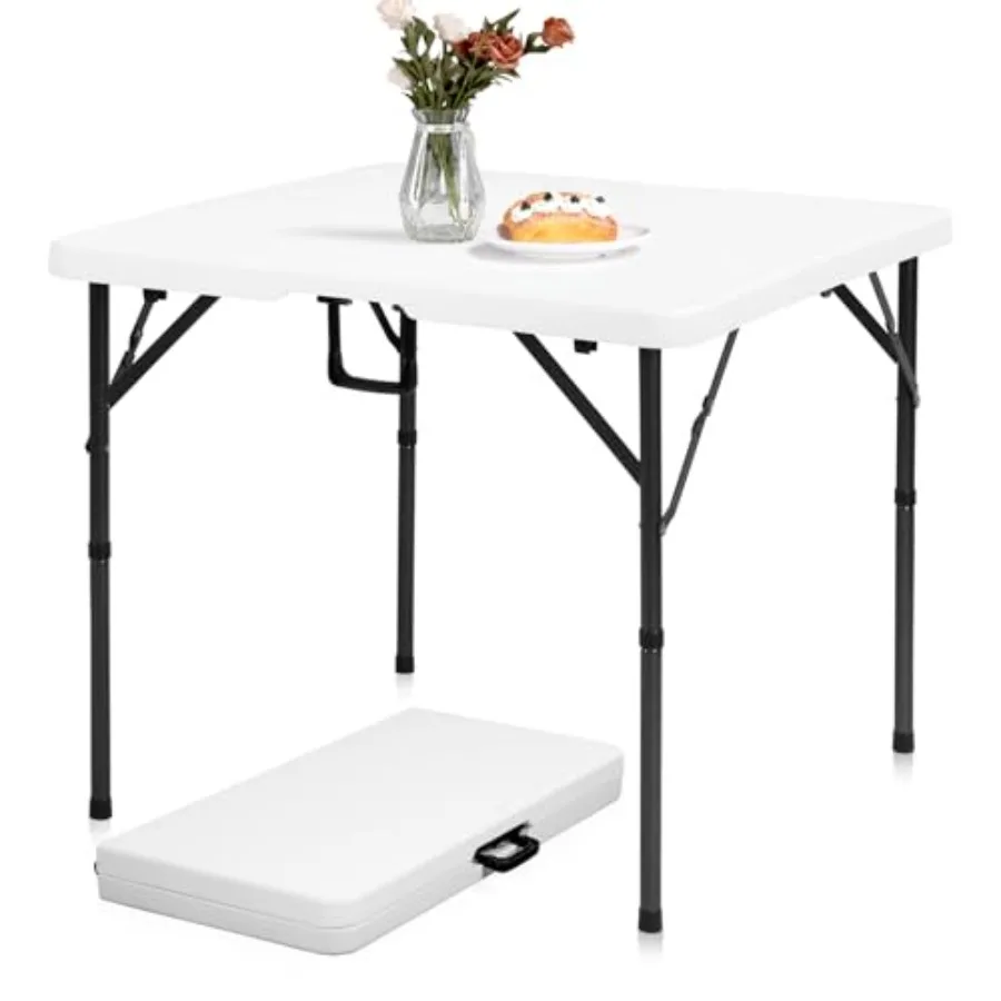

34 Folding Card Table for Indoor Outdoor Dining, Game, Picnic, Mahjong White Plastic Square Foldable Table with Detachable Legs