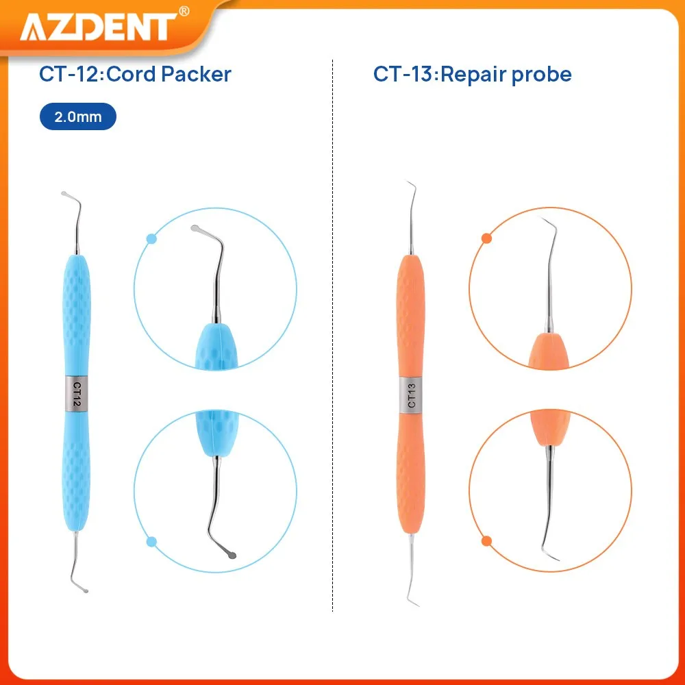 

AZDENT Dental Enamel Chisel Set Restoration Instrument CT8-CT13 Spoon Excavator Gingival Margin Trimmer Cord Packer Repair Probe