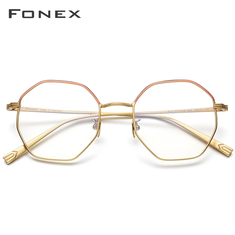 FONEX Pure Titanium Glasses Frame Men Ultralight Polygon Eyeglasses Frame Women Female Eyewear 880