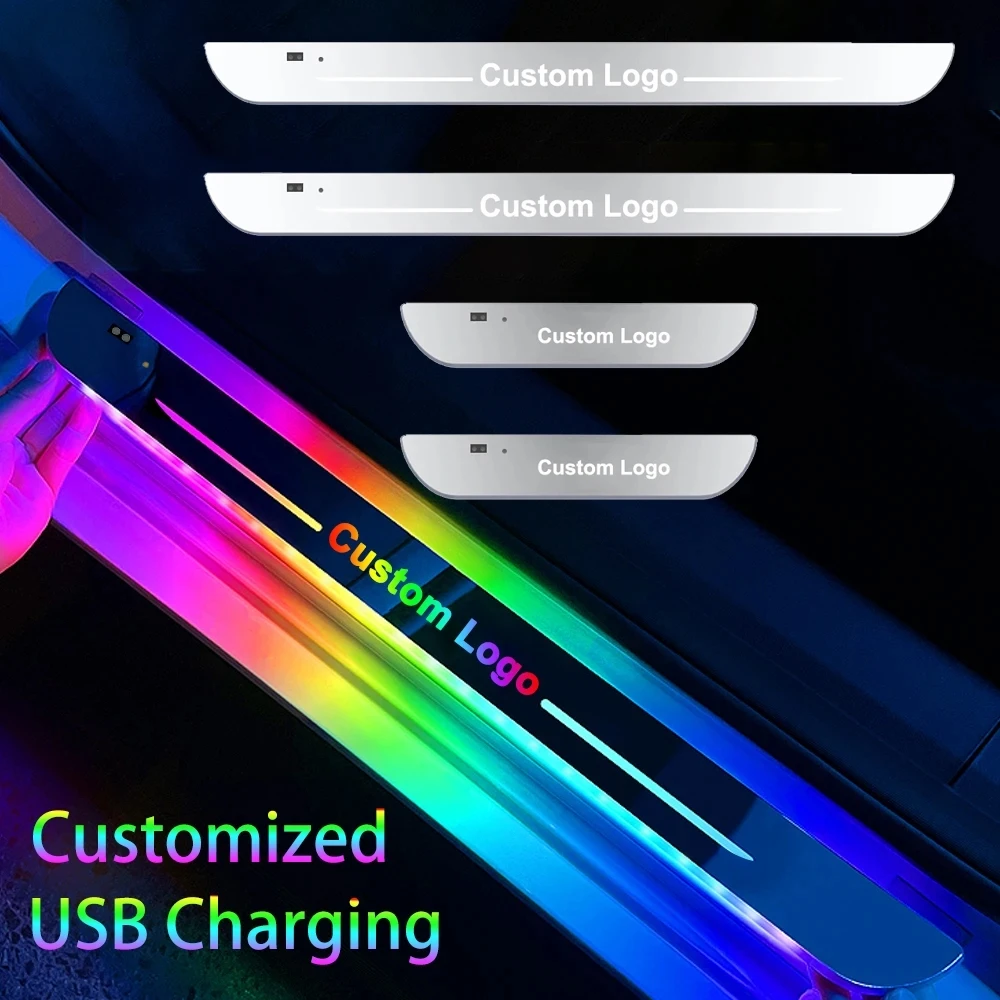 Customized Magnetic Car Door Sill Pedal Illuminated Lights Logo Infrared Sensor USB Charging Auto Scuff LED Threshold Plate Lamp